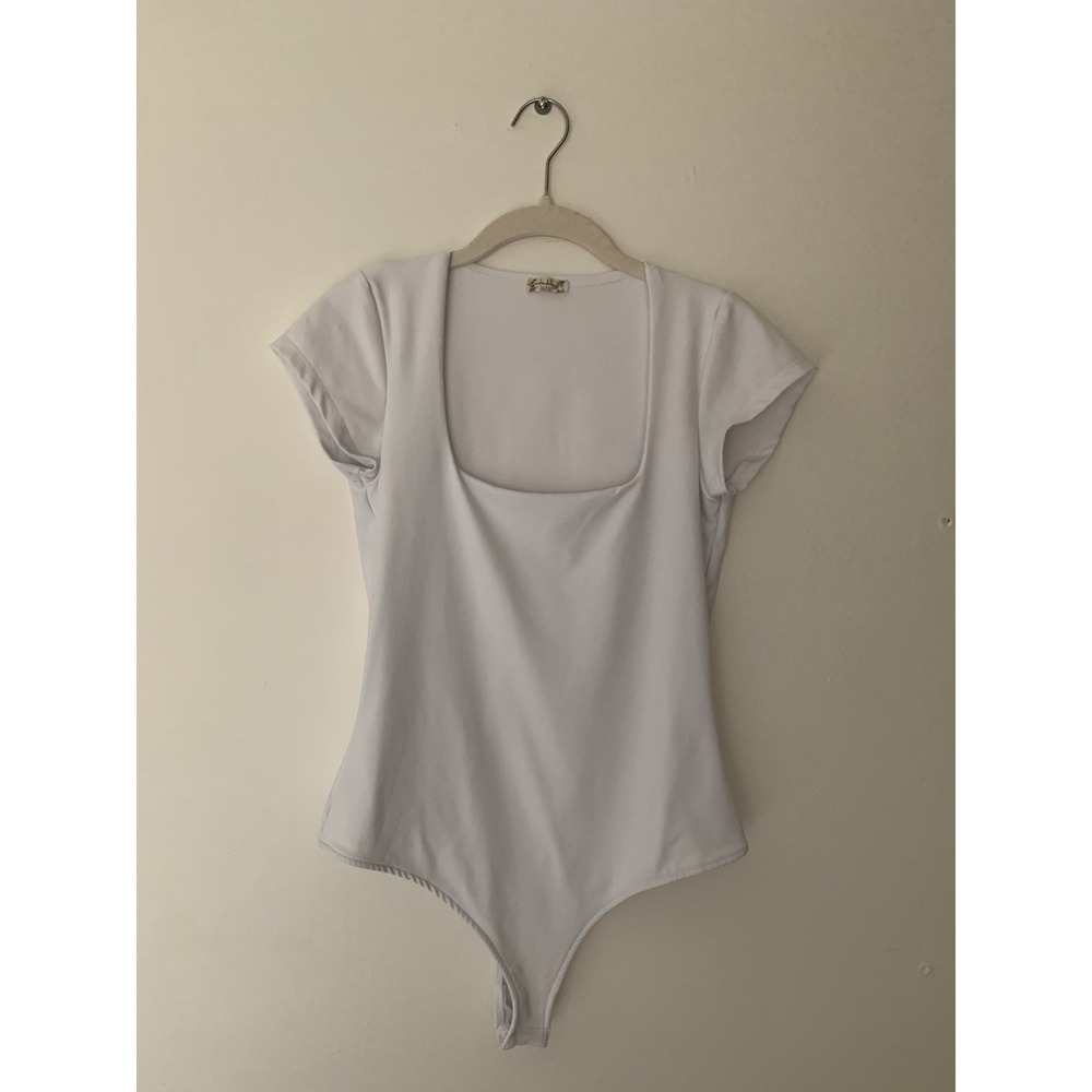 Free People Intimately Square Eyes Thong Bodysuit White Sz M Cap Sleeves Minimal